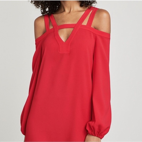 BCBGMaxazria Weiss Cold Shoulder Peasant Blouse Top in Red Berry Size XS - Picture 1 of 13